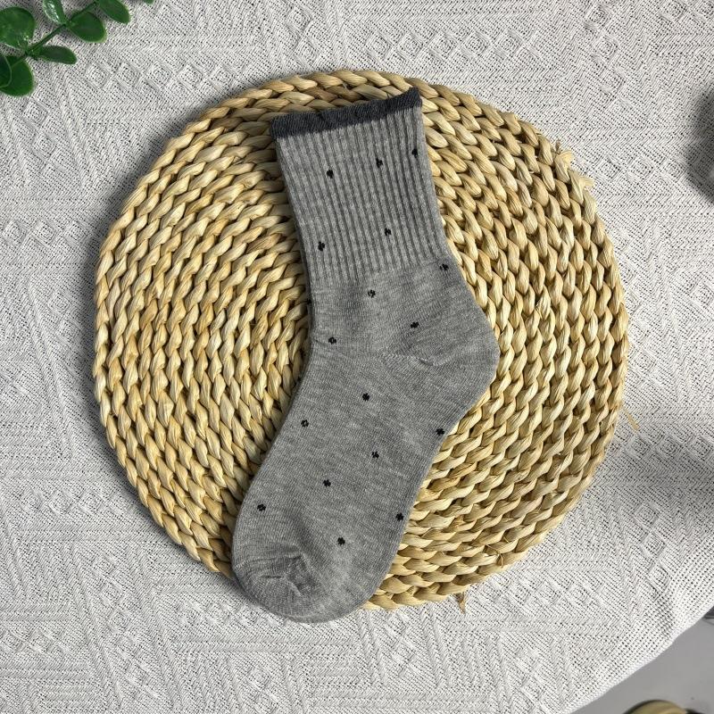 Lace Tube Socks Women's Stockings Thermal Socks Gray Cotton Socks Versatile Women's Socks Trendy Polka Dot Crew Socks Color-block Cuff Casual Socks