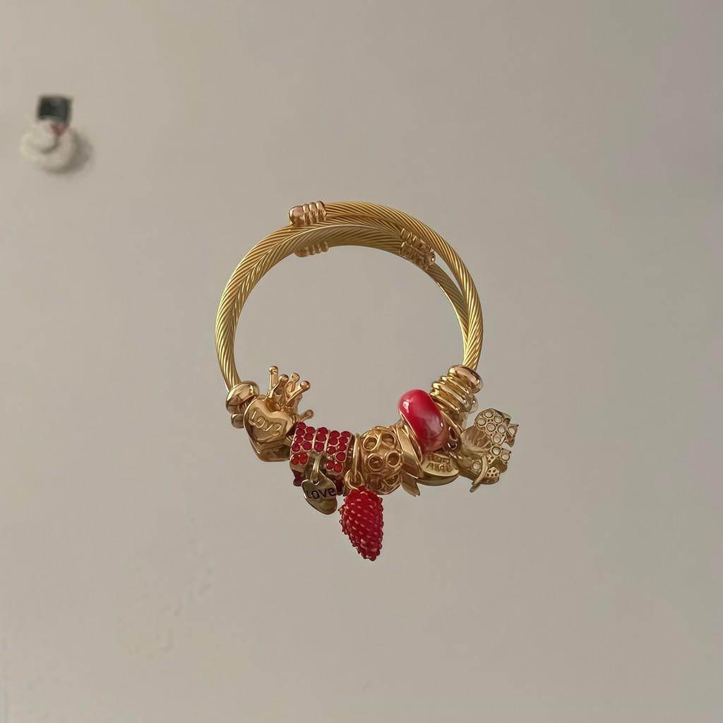 Strawberry Elephant Stainless Steel Bracelet With Cubic Zirconia For Gift Giving And Casual Wear