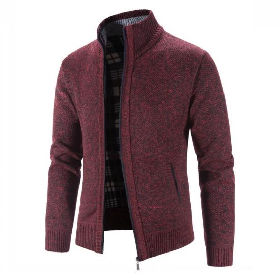 Autumn/Winter New Plush and Thickened Stand Collar Jacket Jacket Half High Neck Knitted Cardigan Sweater for Men