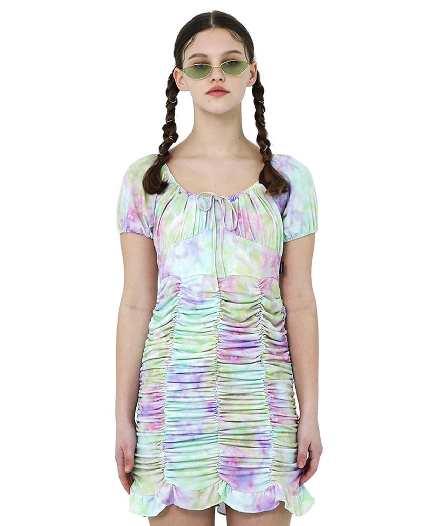 Another A Shirring Mini Dress [ White/Aurora ]