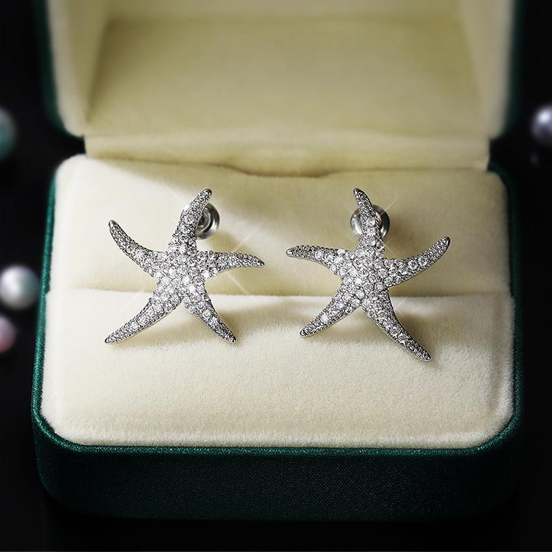 Huitan Luxe Kleur Zeester Oorknopjes Vrouwen Micro Pavé CZ Kristal Vijfpuntige Ster Statement Sieraden Drop Shipping