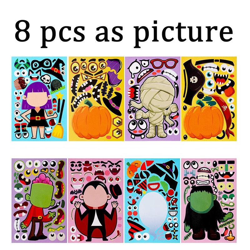 8 Sheets Puzzle Games Kids Stickers DIY Funny Make A Face Dinosaur Animal Monsters Cartoon Sticker Educational Toys