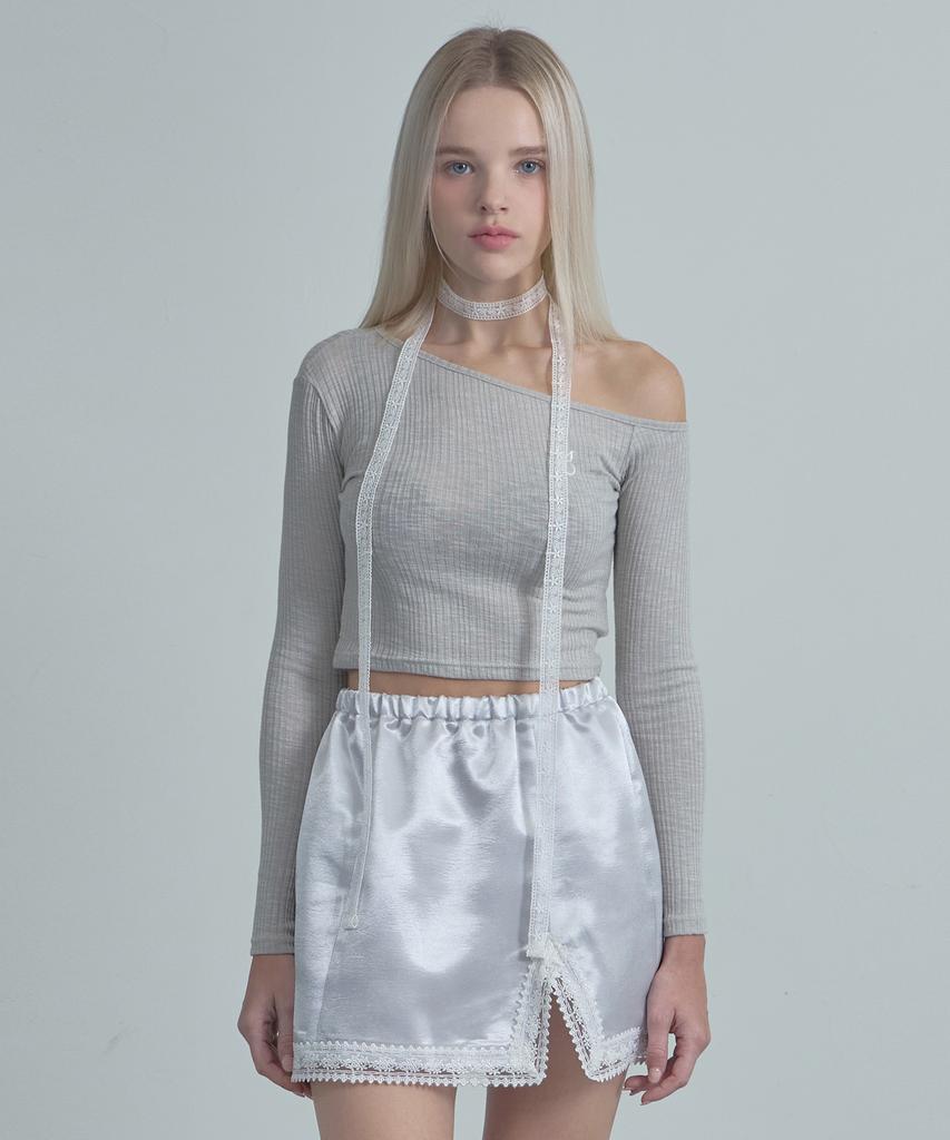 Mualeumoa Glossy Lace Skirt-Silver