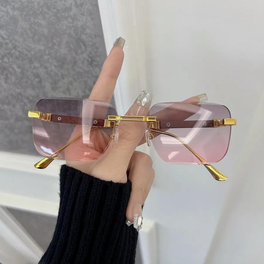 Designer Square Sunglasses Women Men Geometric Small Frame Sun Glasses Mirror Colors Rimless Stylish Fashion