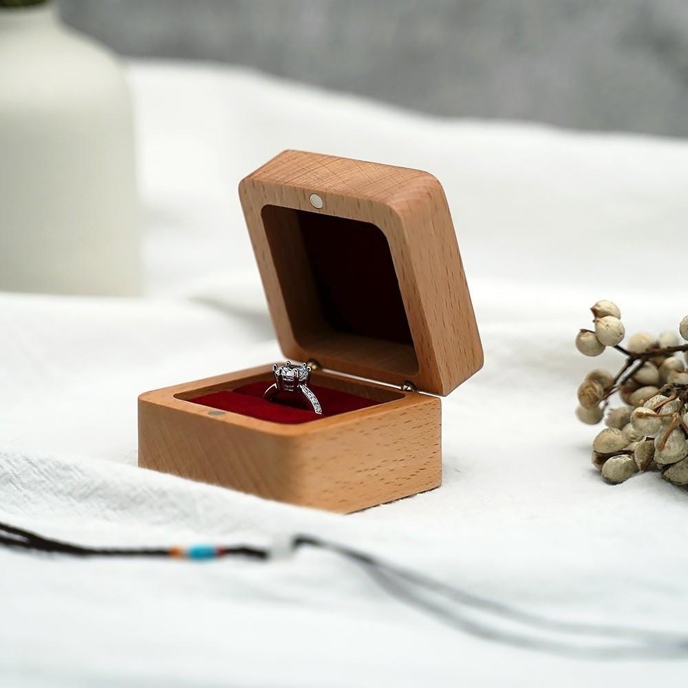 Wooden Ear Studs Case Simple Velvet Ring Earring Holder Retro Wood Rings Box Earring
