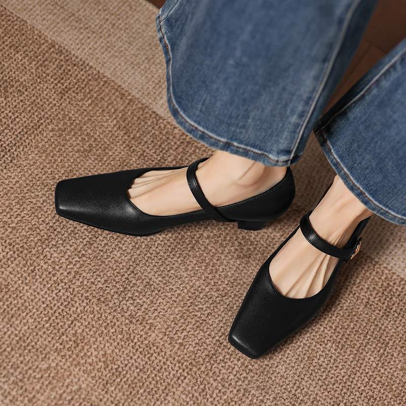 Krazing Pot Mikrofiber Fyrkantig Tå Tjocka Medelhöga Klackar Vår Sommarskor Stor Storlek 43 Koncisa Stil Dam Kontorsdam Pumps