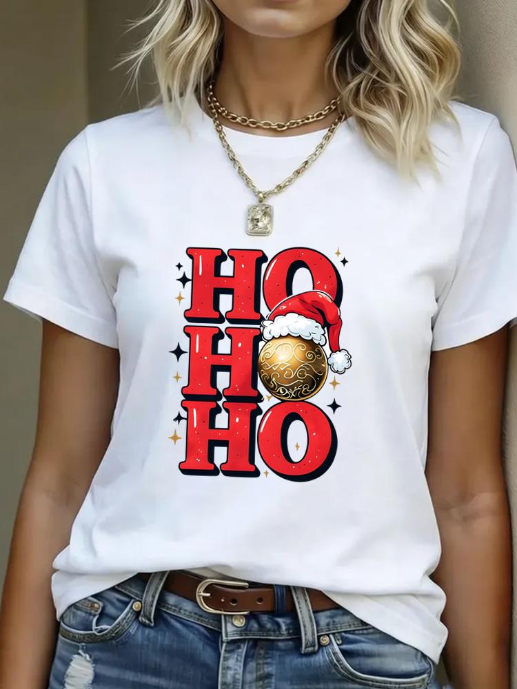 (Asian Size) tree cute 90s Merry Christmas Women's Top Short Sleeve T-shirts O-neck T Shirt Print  Fashion Casual New Year Clothing Graphic Tee