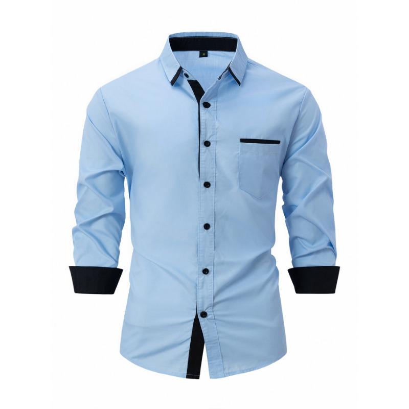 Frühling und Herbst Neues Herren Farbblock Business Casual Slim Langarmhemd