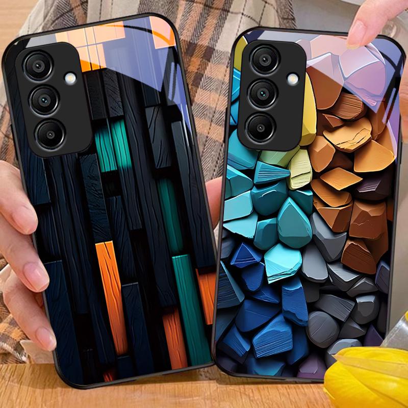 Creative Block For Samsung Galaxy A15 5G 54 4G 51 50 24 35 90 71 12 51 53 52S 80 22 34 Black Tempered Glass Phone Case