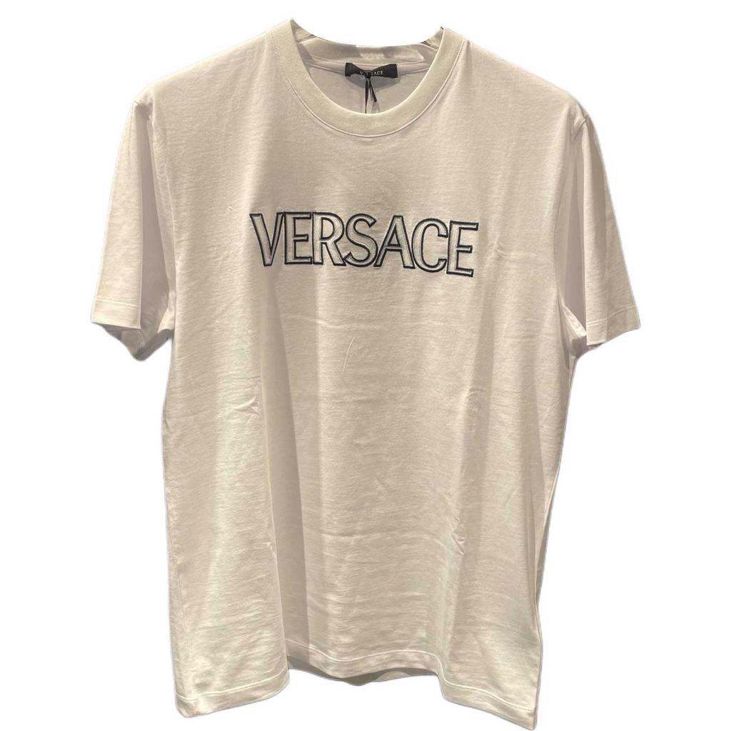 Versace Logo Besticktes Lässiges Rundhals-Kurzarm-T-Shirt Herren T-Shirts Weiß 1011860-1A10755-2W020