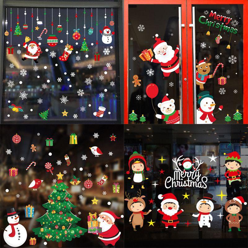 Levendige Kerst Muur Raam Sticker Set met Kerstman Voor Feestelijke Huisdecoratie