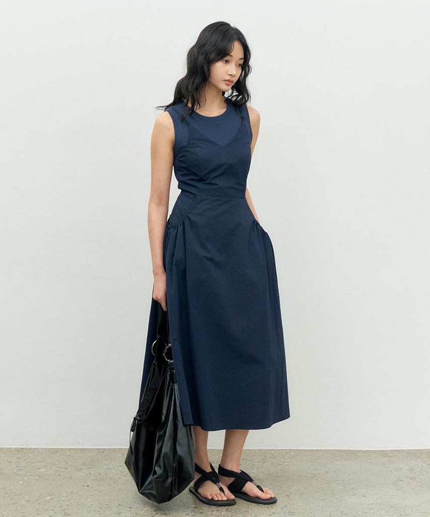 Make A Toast Layered Combo Shirred Dress Navy Mbesop001Nv