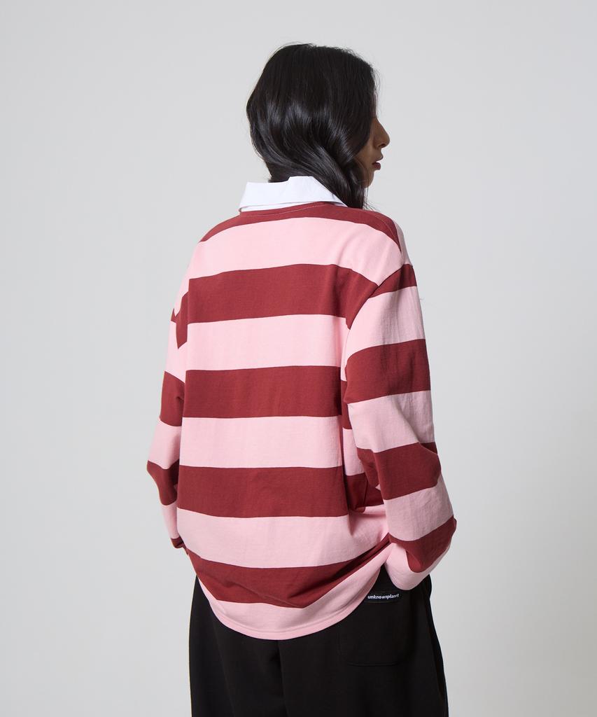 UNKNOWN PLANET Striped Rugby Collar Shirt Pink