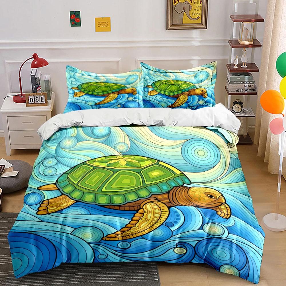 "Sea Turtle Ocean Decor Set" Soft Skin-Friendly Bedding Set Includes 1 Duvet Cover And 2 Pillowcase Gift