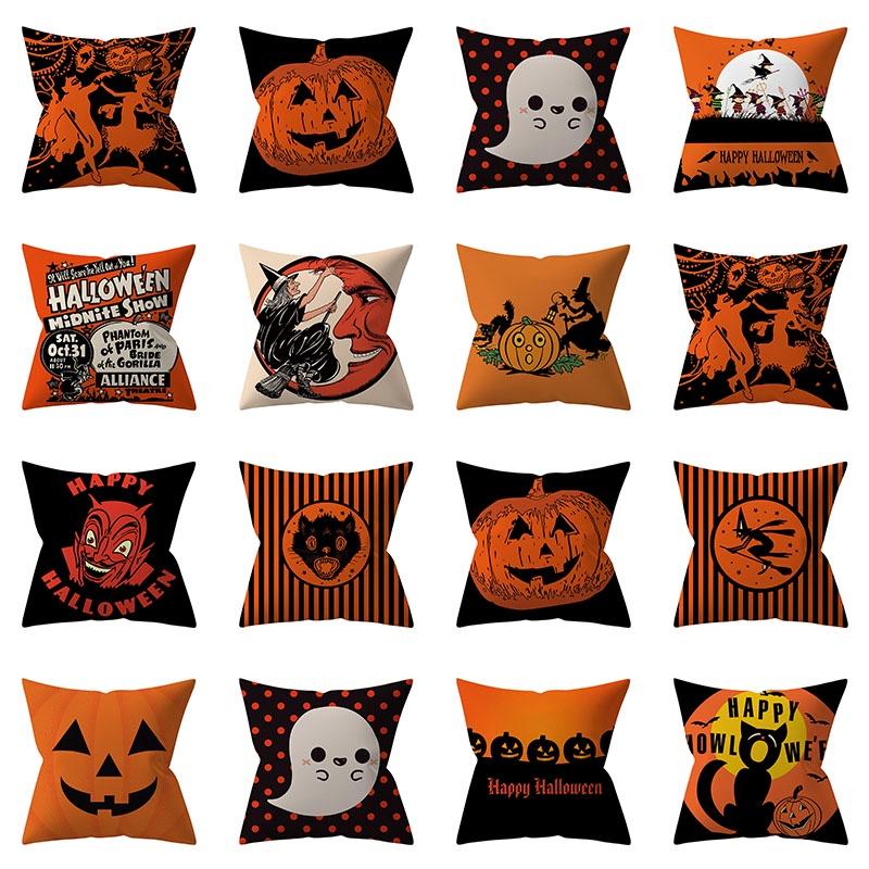 Halloween Pumpkin Cushion Cover Soft Surface Art Decor With Invisible Zipper For Home