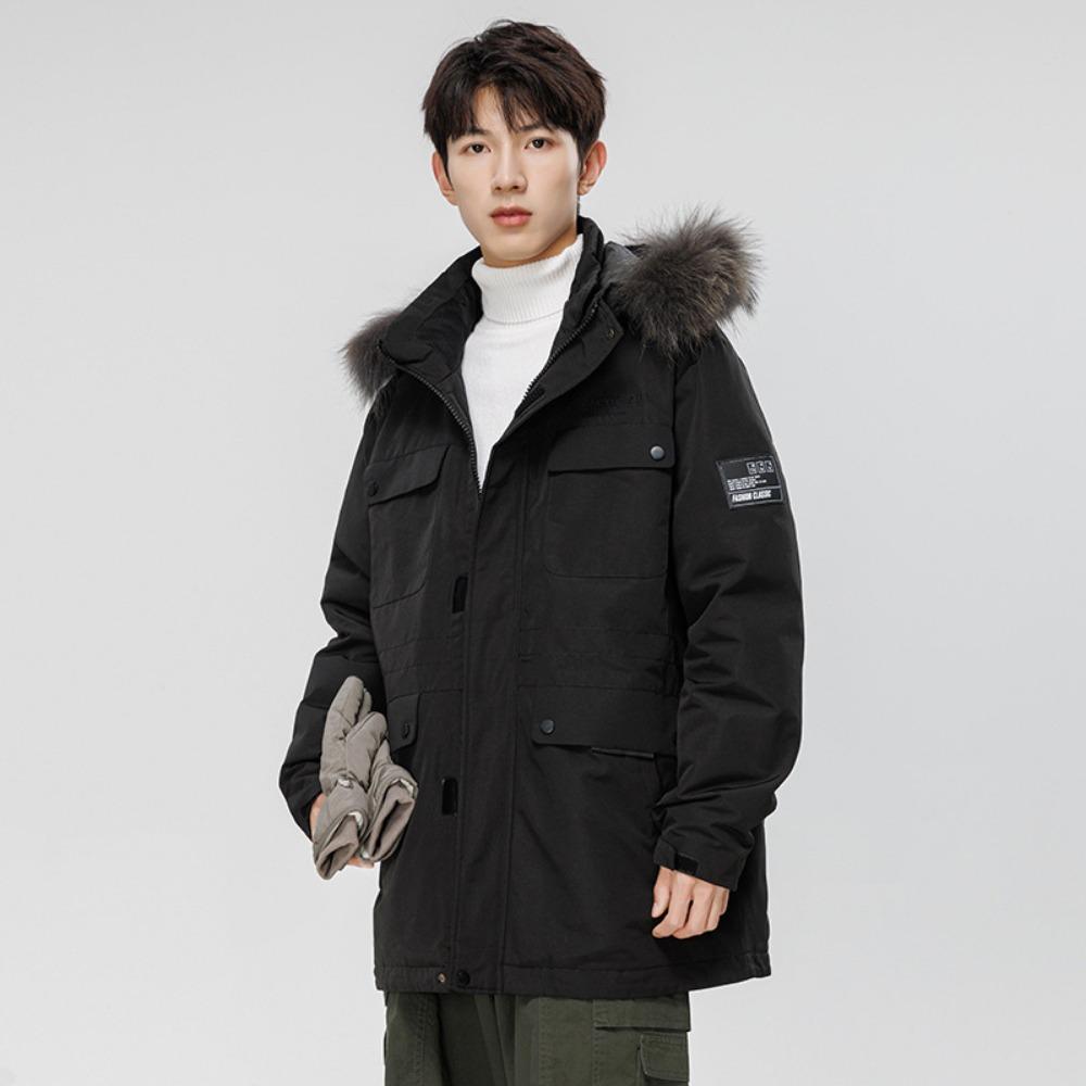 Doudoune homme moyenne et longue grand col en fourrure à capuche veste d'hiver outil tendance marque décontractée et chaude