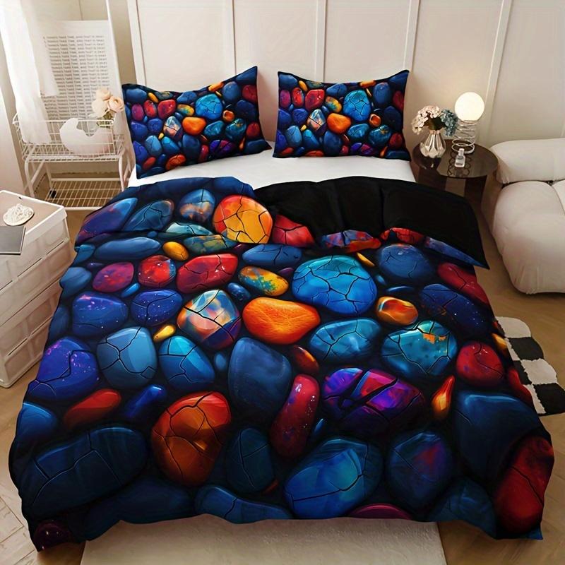 3Pcs Colorful Textured Stone Duvet Cover Set 1 Duvet Cover + 2 Pillowcases (No Insert) Soft And Comfortable Breathable Bedding