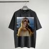 Thinking Monkey Meme Washed T Shirt Streetwear Hip Hop Vintage TShirt Tees for Unisex Women Short Sleeve Oversize