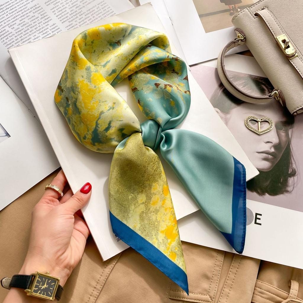 Luxury Fashion Print 70*70cm Silk Square Scarf Women Soft Satin Hairband Neckerchief Tie Female Headband Foulard Bag Ribbon
