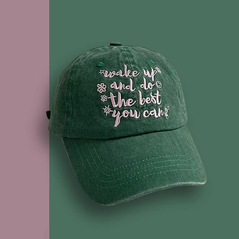 Women‘s Washed Cotton Baseball Cap Embroidery Letters Snapback Peaked Hat For Lady Girl JK Korean Y2K Outdoor Sun Visors Hats