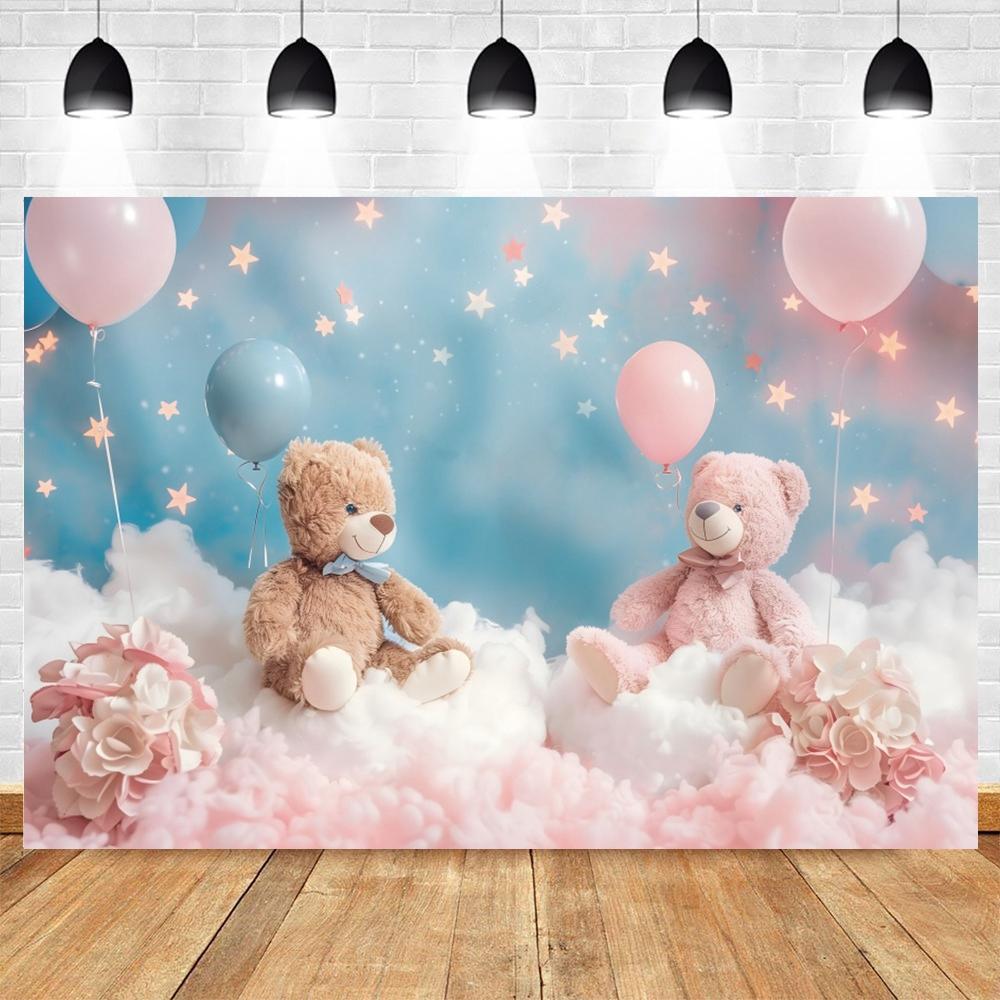 Teddy Bear Baby Birthday Party Decor Photography Backdrop Newborn Baby Shower Cake Smash Banner Photo Background Studio Props
