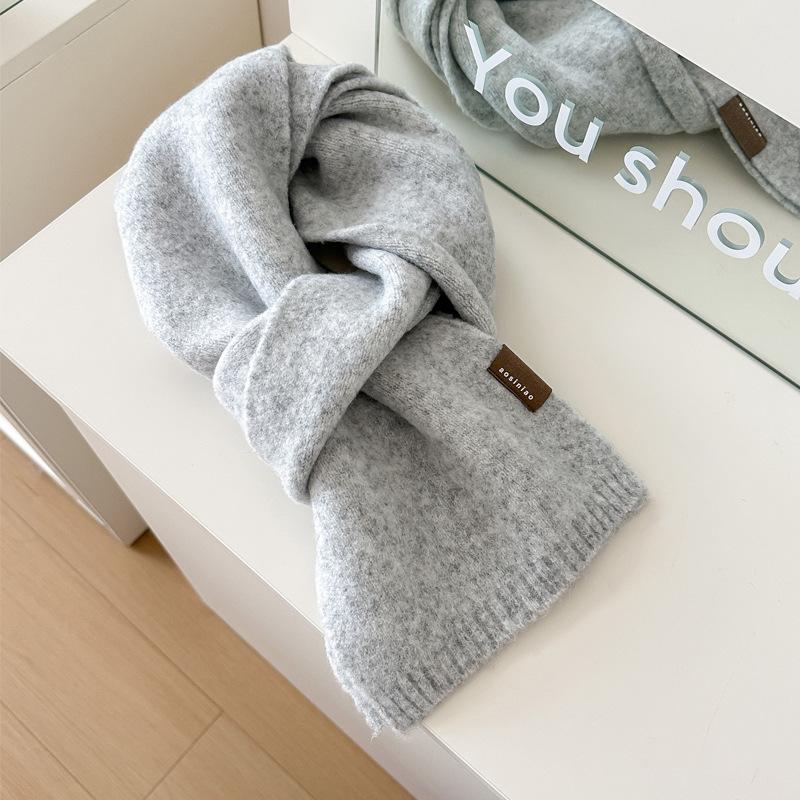 Korean Style Knitted Scarf Women Winter Warm Scarves Solid Cashmere Design Thickened Shawl Soft Long Pashmina Neck