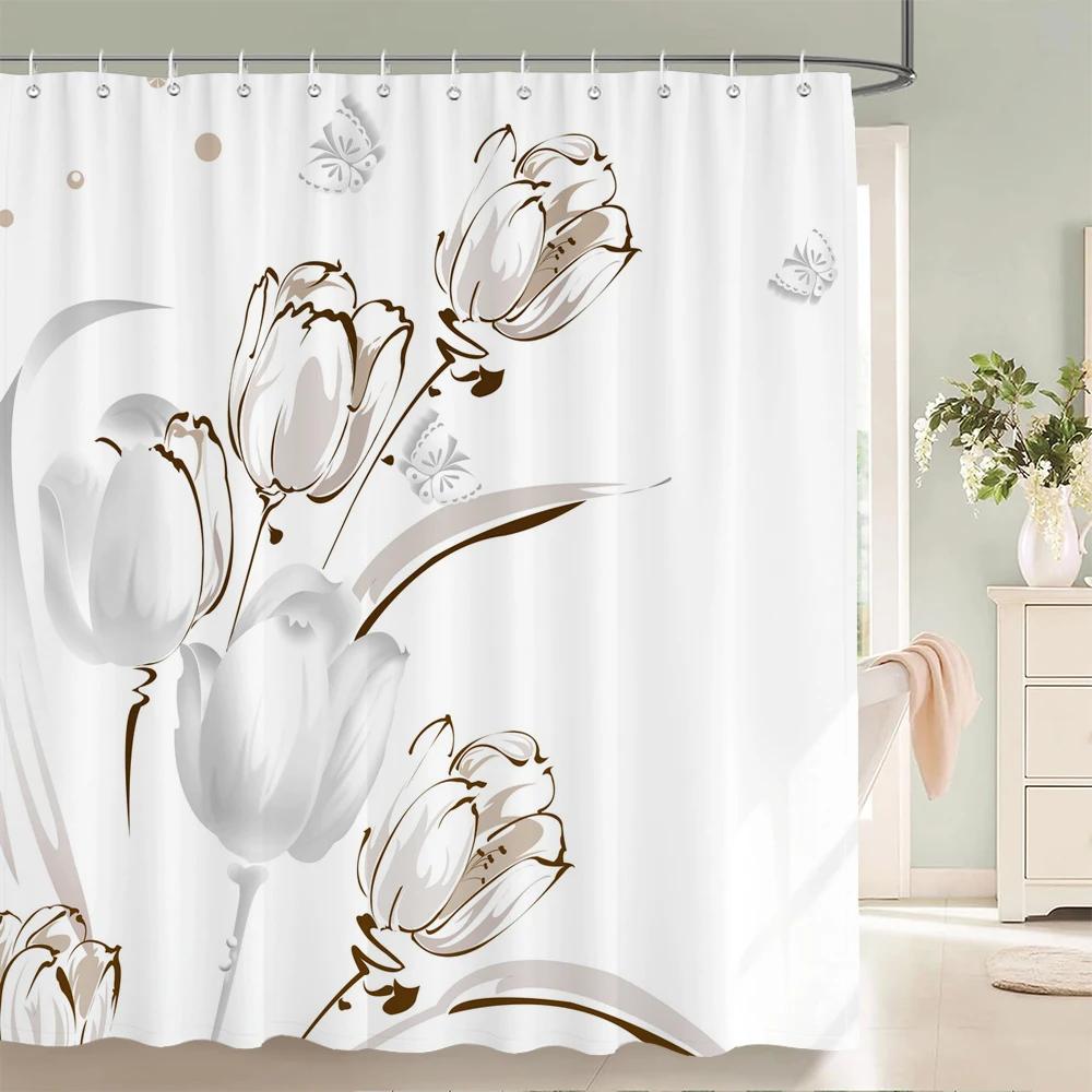 JY01Blumen Duschvorhang Badezimmer Wasserdicht Polyester Duschvorhang Floraler Druck Vorhänge für Badezimmerdusche mit Haken@1