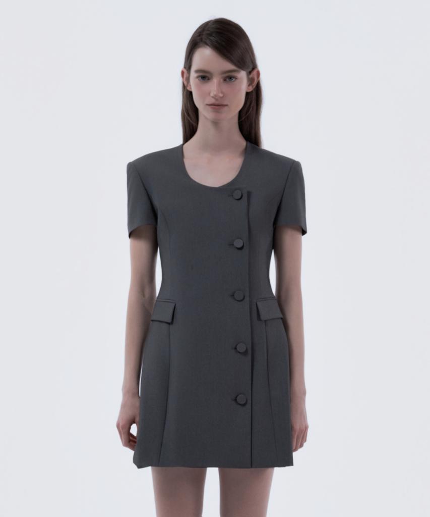 Mausolleum Jenn Round Neck Half-Sleeve Suit Jacket Dress - Gray