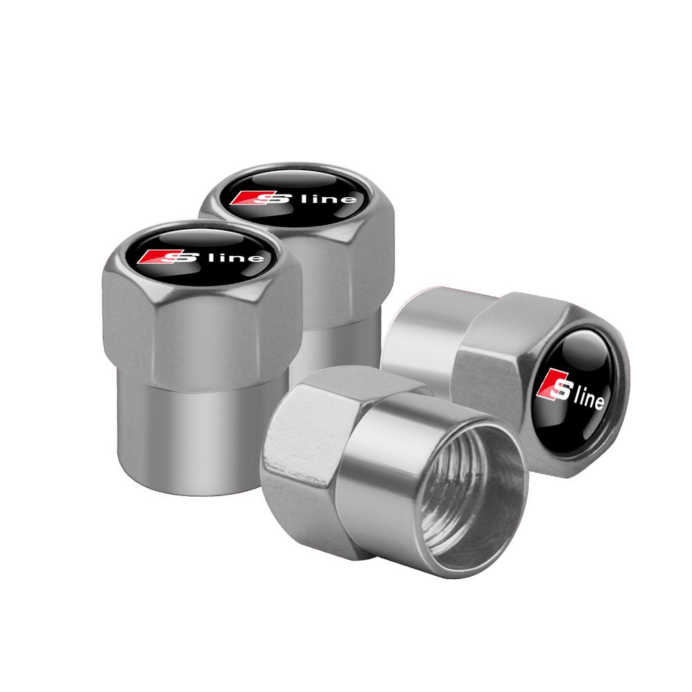 4Pcs For Audi A4 B8 8P A6 C7 Sline A3 8V 8P RS S3 S4 RS4 ar Styling Wheel Tire Valve Caps Tyre Rim Stem Covers Auto Accessories