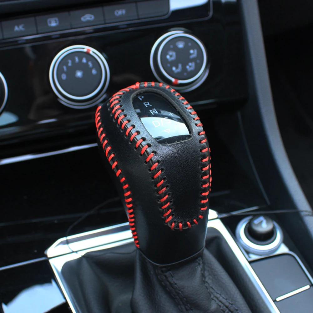 Car Leather Carbon Fiber Gear Head Shift Collars Cover for Volkswagen Sagitar VW Passat Accessories