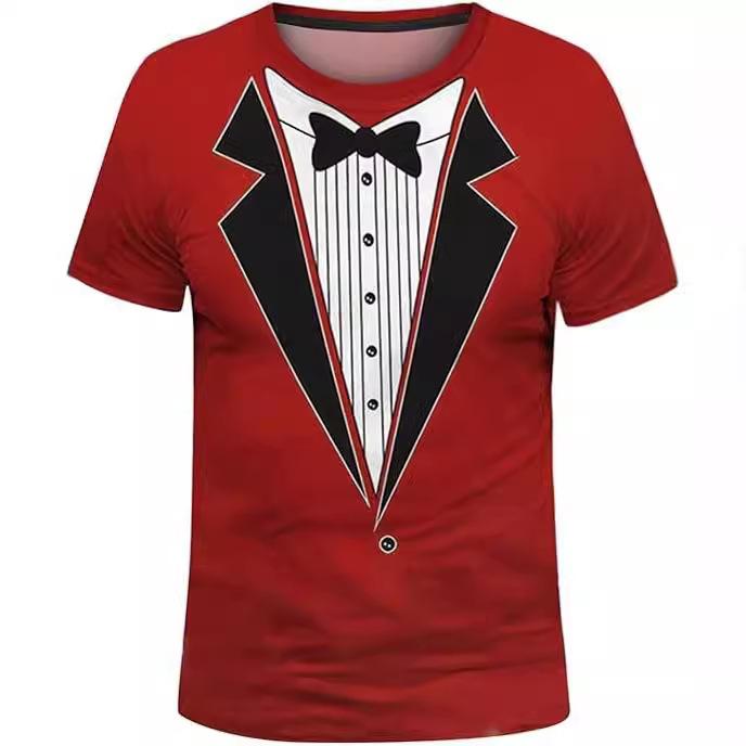 Mens Casual 3D Printed Short Sleeve Top Funny Street Round Neck Breathable Comfortable Sports T Shirt