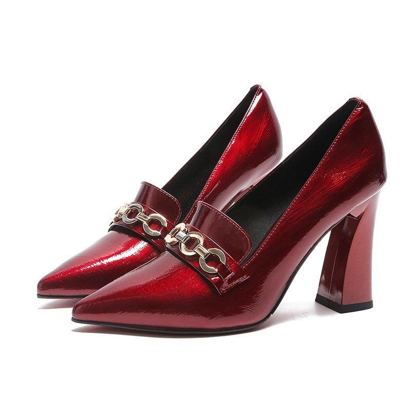 Damskie buty na wysokim obcasie Stylowe szpiczaste czubki Grube obcasy Wsuwane buty damskie Eleganckie buty do sukienki Praca biurowa Damskie czółenka