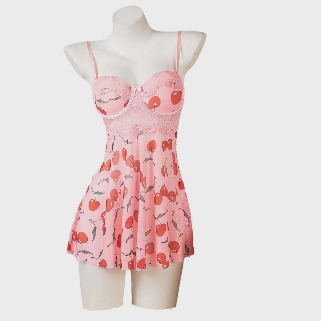 Floral Print Mold Cup Sling Lingerie Nightdress