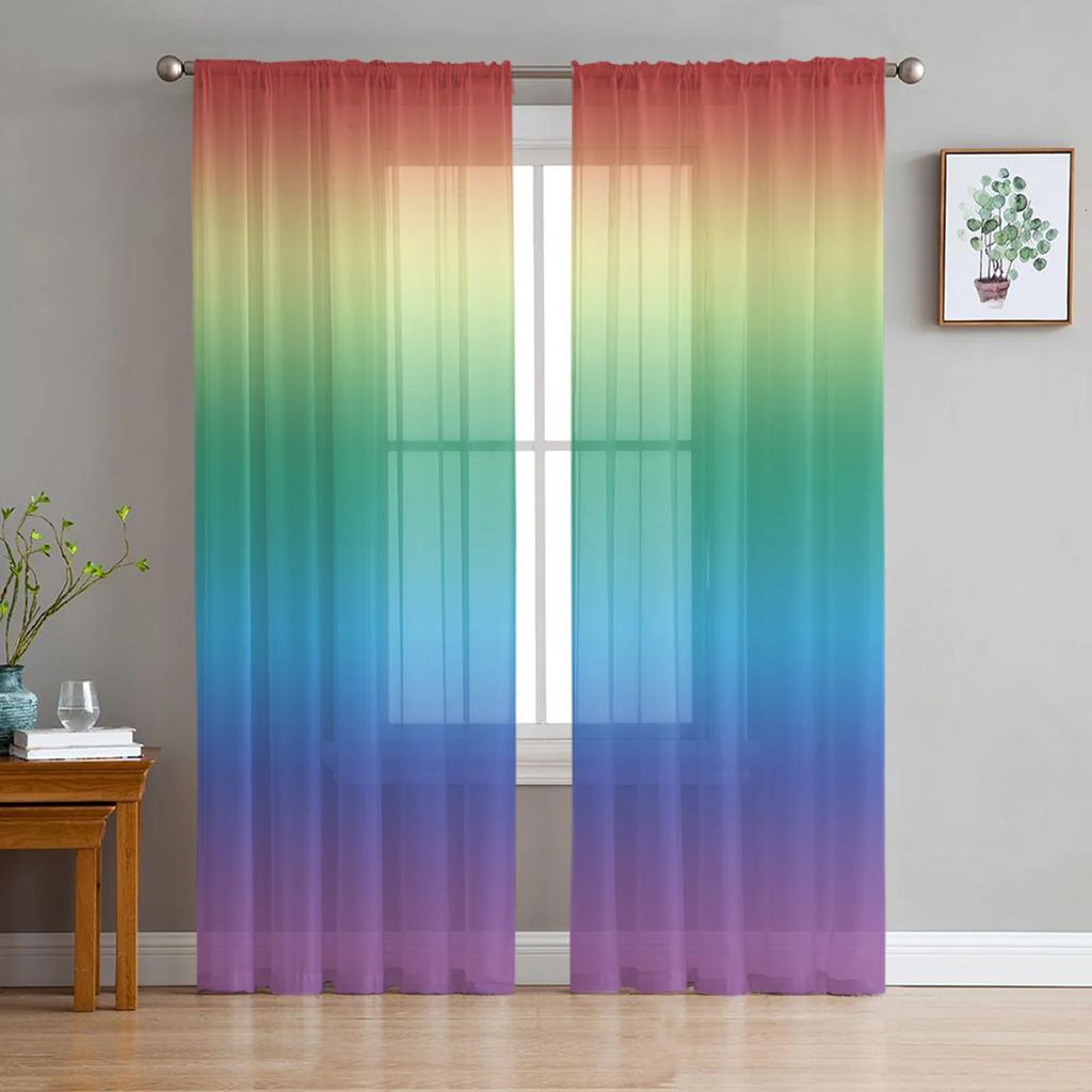 Rainbow Colorful Stripes Sheer Curtains Ideal for Bedroom Living Room Ornamentation Window Curtain for Cooking Area Tulle Fabric Organza Drapes