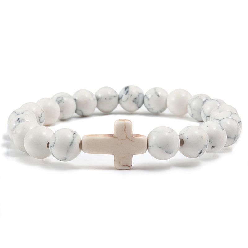 Fashion Beanty Prayer 1PC Cross Handmade Charm Matte Jewelry Gift Men Women Bracelet Beaded Bracelets Natural Stone