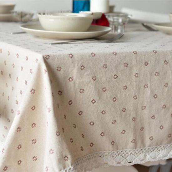 Gänseblümchen-Blumenmuster-Tischdecke, Leinen und Baumwolle, Spitzenkante, rechteckige Tischdecke, Heim- und Hoteltextilien