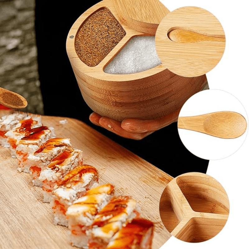 New Bamboo Salt Jar Kitchen Seasoning Bottle Kitchen Supplies Circular Bamboo Seasoning Box Spice Rack