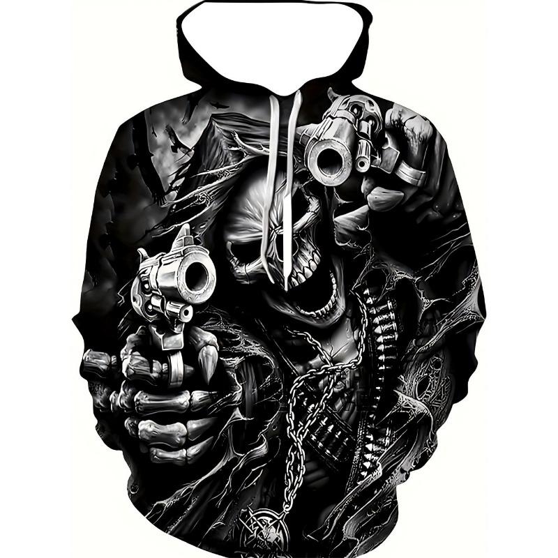 Hot Selling European and American Men's Autumn Skull Print Soft and Comfortable Hooded Sweatshirt Outdoor Street Style Top