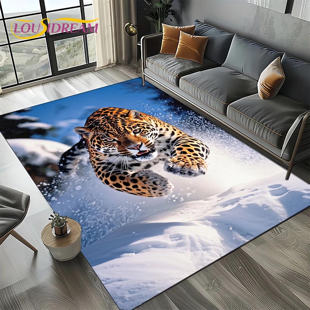Wilder Tiger Löwe Leopard Biest Tier Wildtier Cartoon Teppich Teppich für Wohnzimmer Schlafzimmer Sofa Dekoration, Rutschfeste Bodenmatte