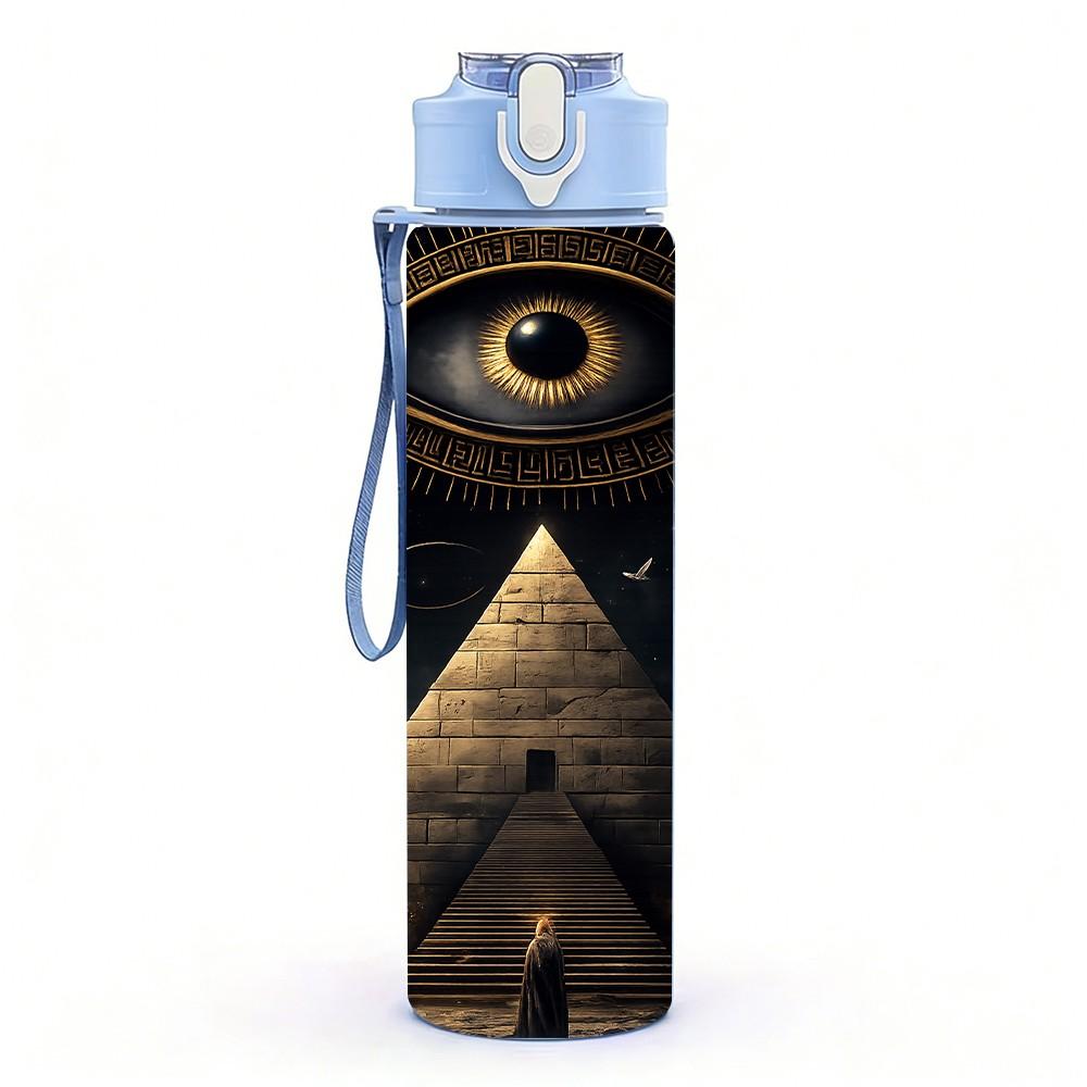 1PC All Seeing Eye Pyramid Mystic Art 750ml Color Plastic Sports Water Bottle Leakproof Flip Straw Lid Suitable for Sports Office Home Use