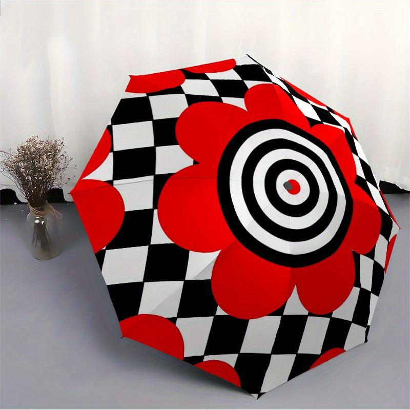 1pc Red Flower Target Automatic Folding Umbrella, Portable & Foldable Design with 8 Ribs, Casual Outdoor Accessory Halloween and Christmas G