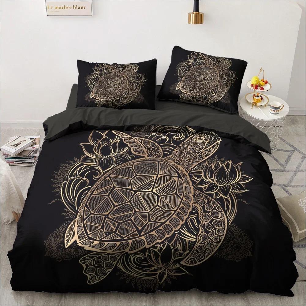 3D Black Bedding Collection Pillowcase King Queen Full Single 200X200 With Bed Linen Gold Design 3D Printed Duvet Cover Collection For Teens Women