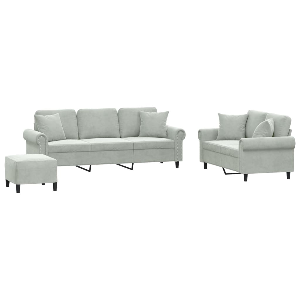 Vidaxl 3-Cz. Relaxation Set With Cushions, Light Grey, Velvet