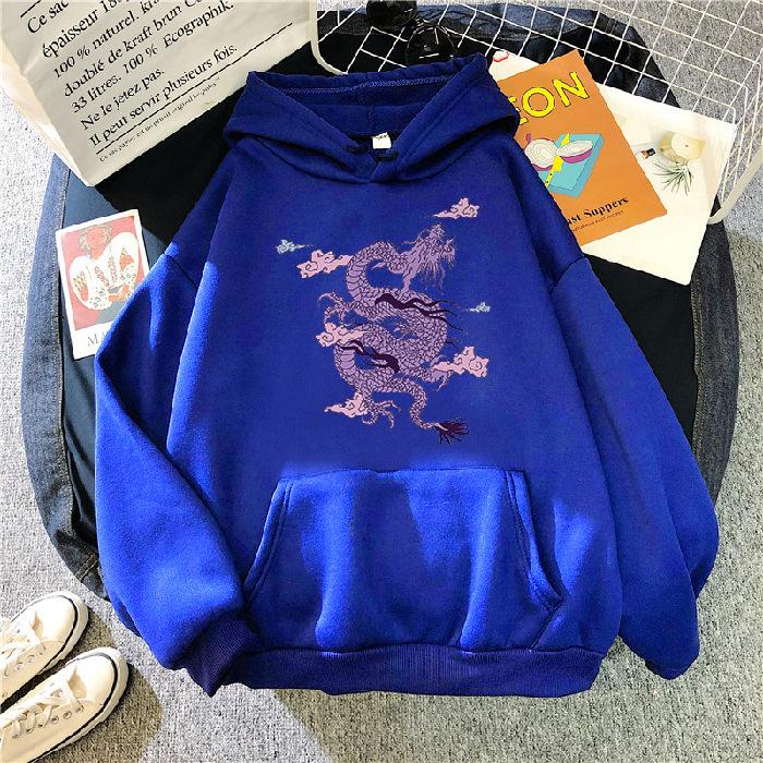 Dragon Print Sweatshirt Women Hoodie Cute Hip Hop Oversized Kawaii Womens Tops Clothes Oversized Crewneck