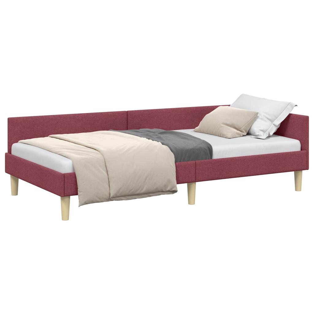 L Shaped Bed Frame in Burgundy 31.5 x 78.7 (80 x 200 cm) Fabric