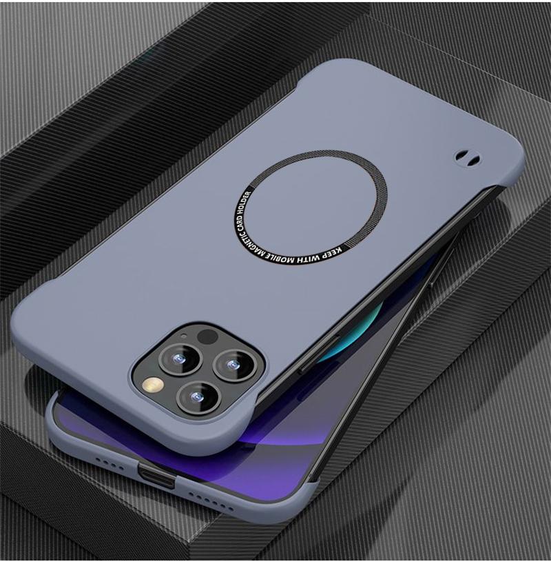 Ultrafino sem moldura para iPhone 14 15 Pro Max Plus 13 12 11 Pro Mini XS Max Magsafe magnético sem fio carregamento capa de PC rígido