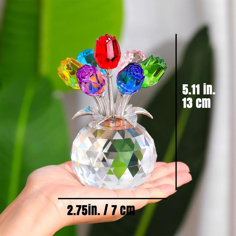 Crystal Flower Colorful Rose Love Home Decor Crystal Flower Figurines Table Decor for Wife Mom Women Mothers Day Valentines
