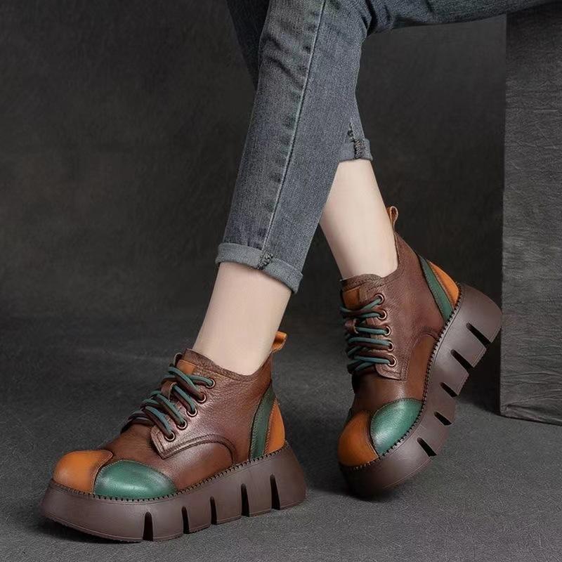 Retro Shoes, Fashionable Round-toed Thick-soled Fashionable Lace-up Short Muffin-soled Women's Boots