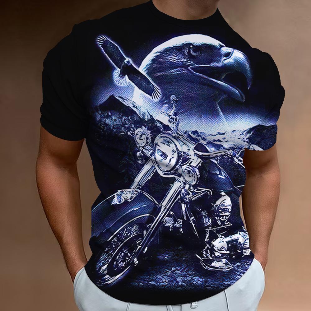 Camiseta masculina de moto vintage, estampa 3d, estampa clássica, manga curta, carta, tops, roupas masculinas, casual, streetwear