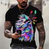 T-shirt Homme Tendance Street à Manches Courtes et Col Rond avec Impression Numérique Lion Haut Décontracté Ample et Polyvalent